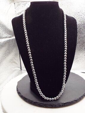 NAPIER 5MM CHROME SILVER BEADS STRUNG ON SILVER CHAIN 24" LONG NECKLACE 1
